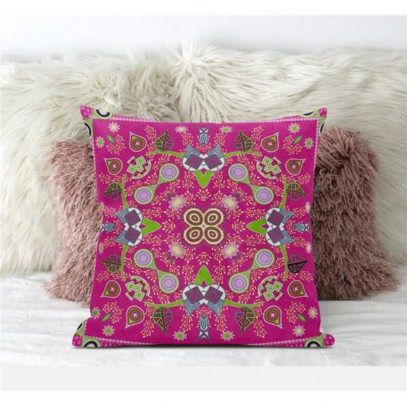16 x 16 in. Paisley Pattern Square Suede Blown & Closed Pillow - Hot Pink