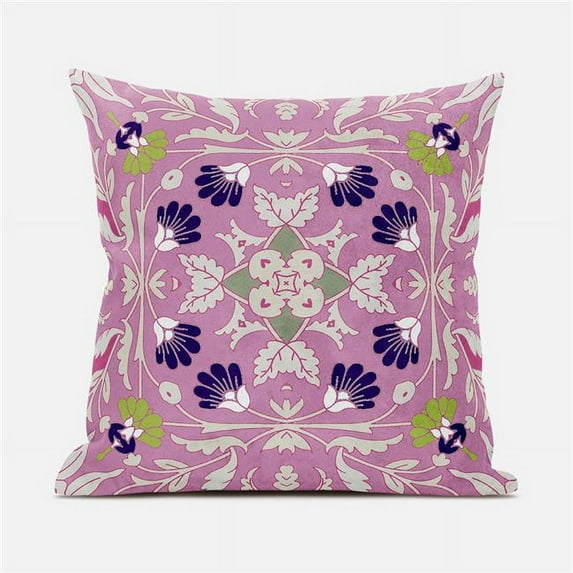 16 x 16 in. Venetian Flower Paisley Duo Suede Blown & Closed Pillow - Pink & Blue