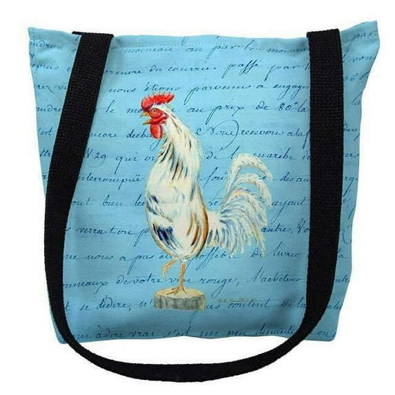 16 x 16 in. White Rooster Blue Script Tote Bag - Medium