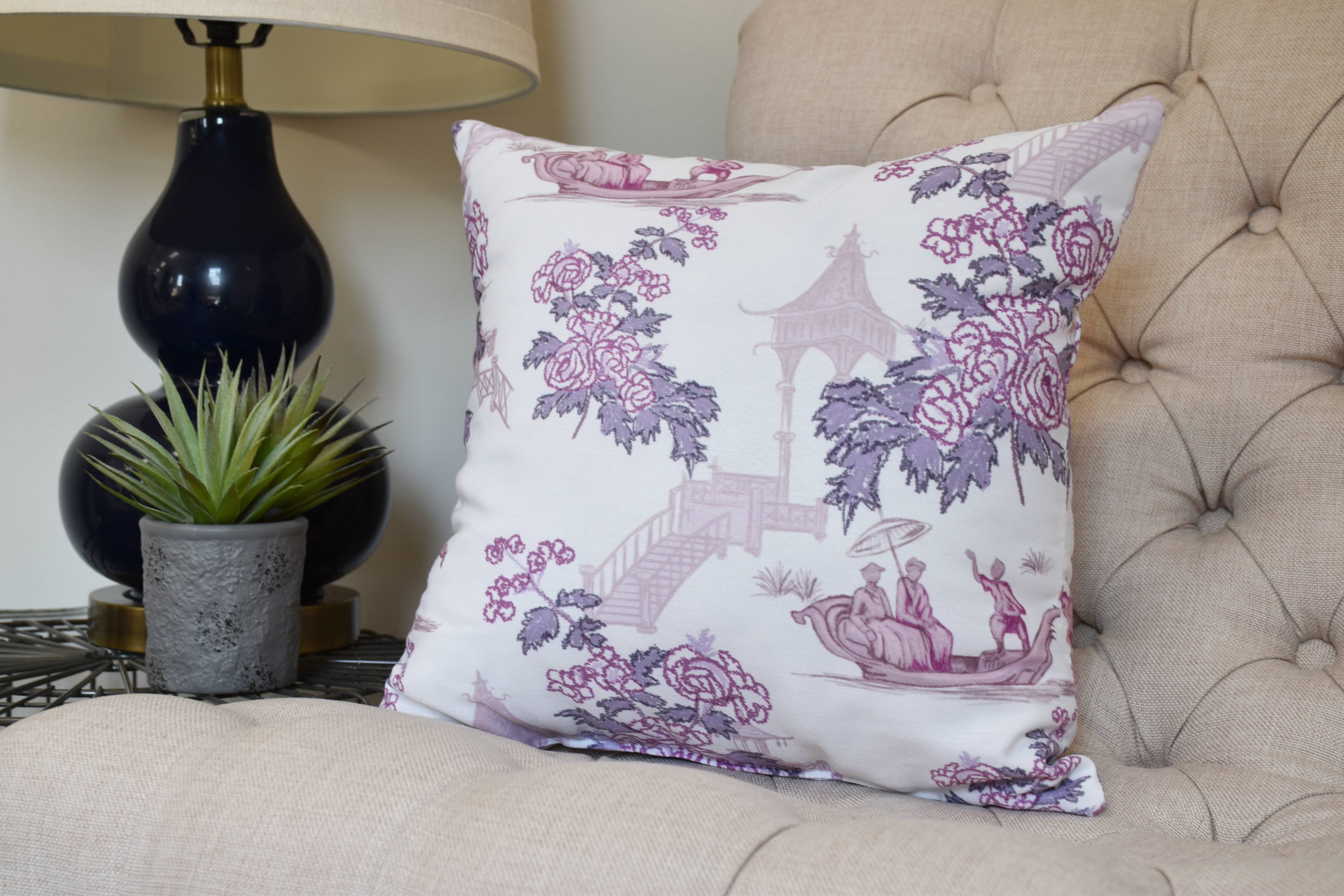 16 x 16 inch, China Old Floral Print Pillow, Purple