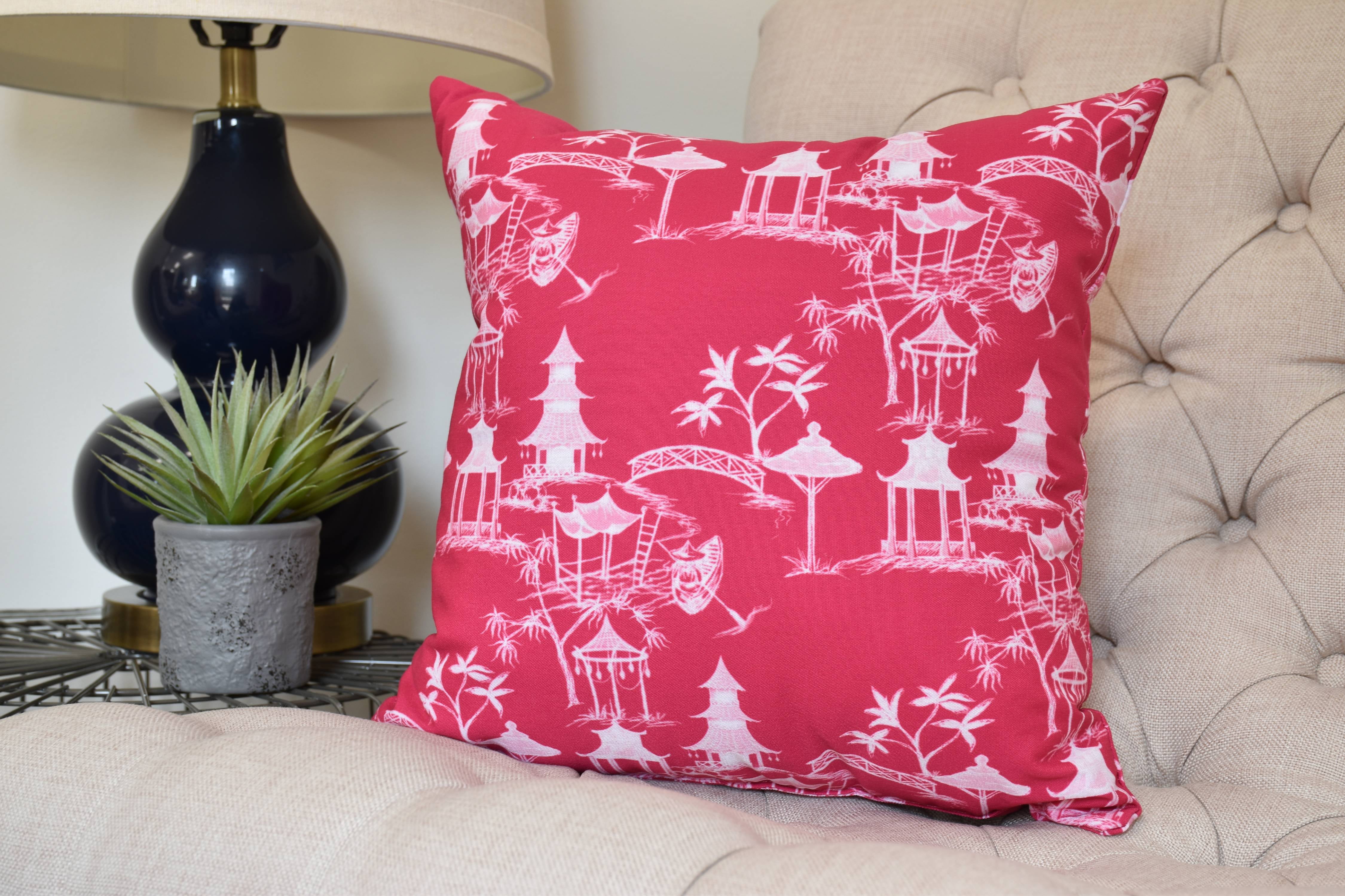 16 x 16 inch, Chinapezka Floral Print Pillow, Pink/Fushcia