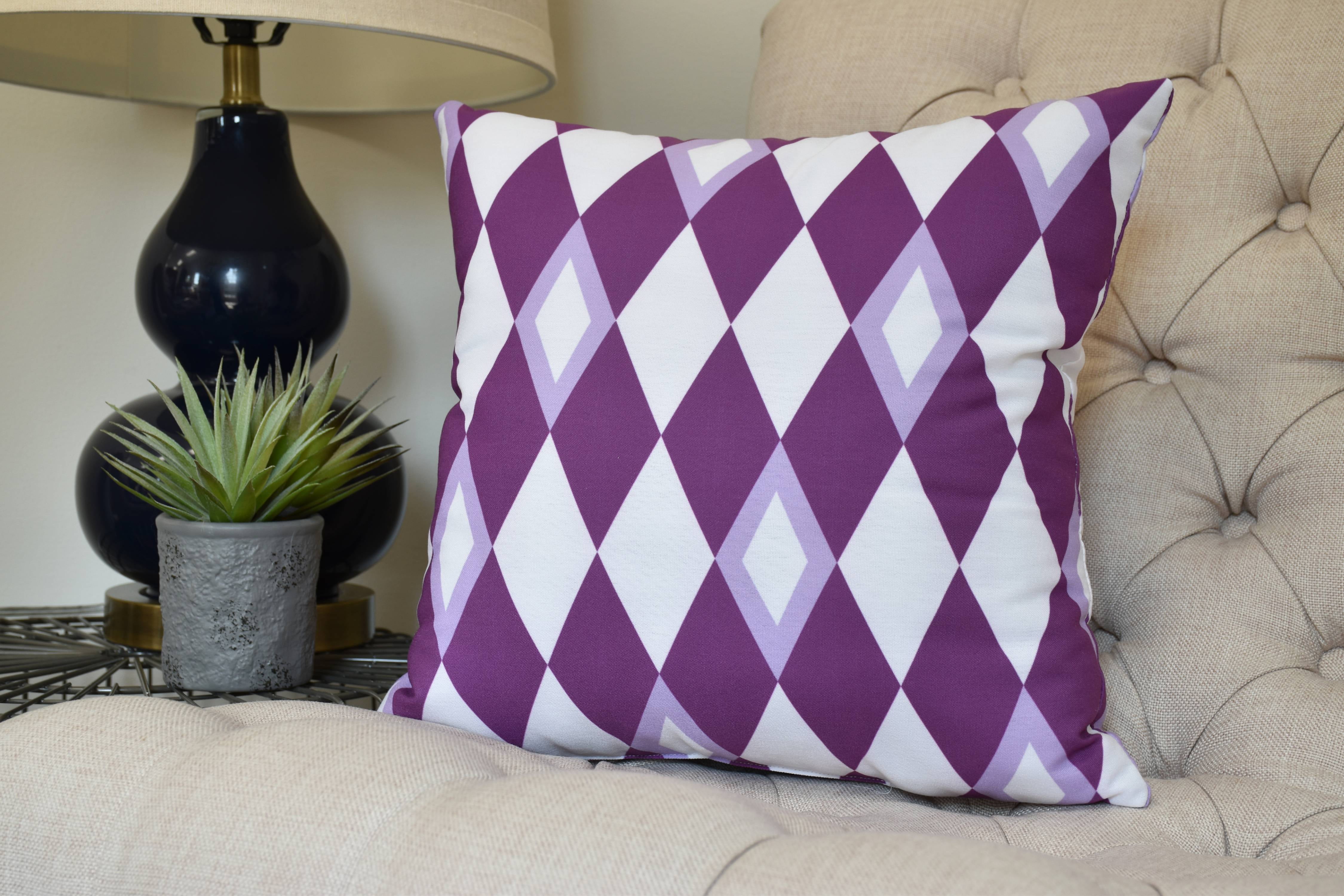 16 x 16 inch, Harlequin Geometric Print Pillow, Purple