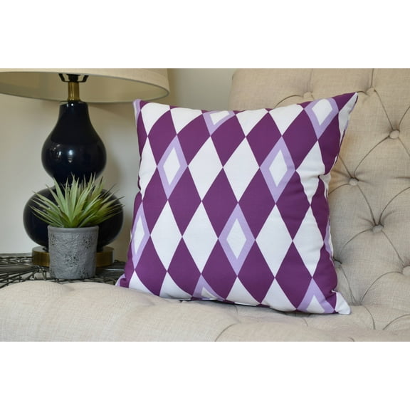 16 x 16 inch, Harlequin Geometric Print Pillow, Purple