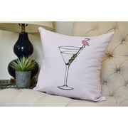 16 x 16 inch, Martini Glass Flamingo Geometric Print Pillow, Pink