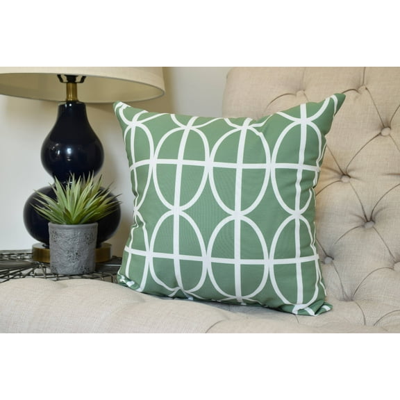 16 x 16 inch, Ovals and Stripes Geometric Print Pillow, Green