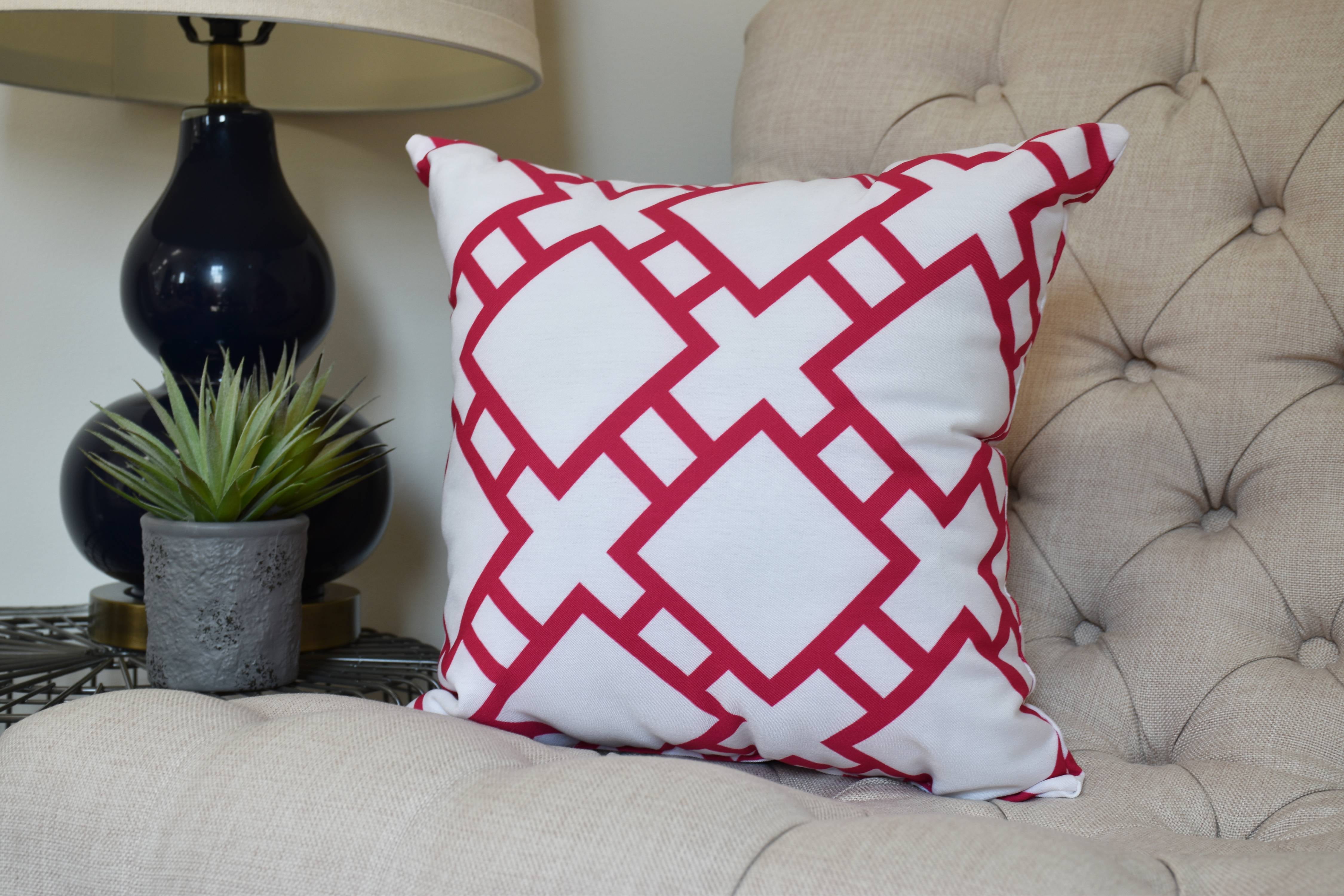 16 x 16 inch, Square in St. Louis Geometric Print Pillow, Pink/Fushcia