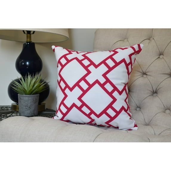 16 x 16 inch, Square in St. Louis Geometric Print Pillow, Pink/Fushcia