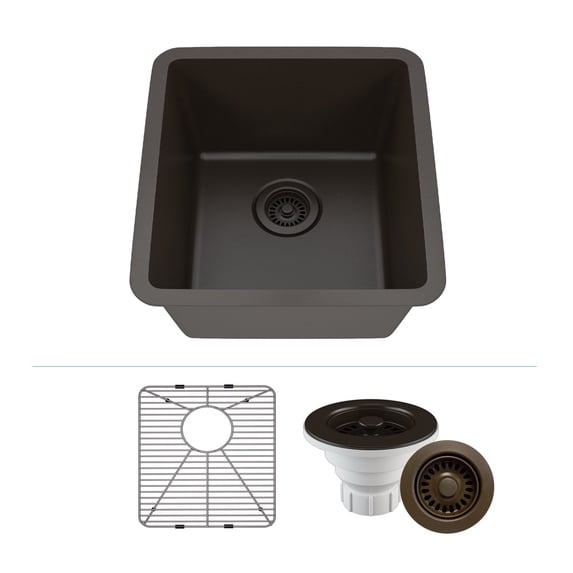 16" x 18" Quartz Kitchen Sink, Single Bowl Sink, Drop-in Sink, Undermount Sink, Granite Kitchen Sink, Galaxy Black Kitchen Sink, with Steel Grids and Basket Strainer Lexicon Platinum LP-1618