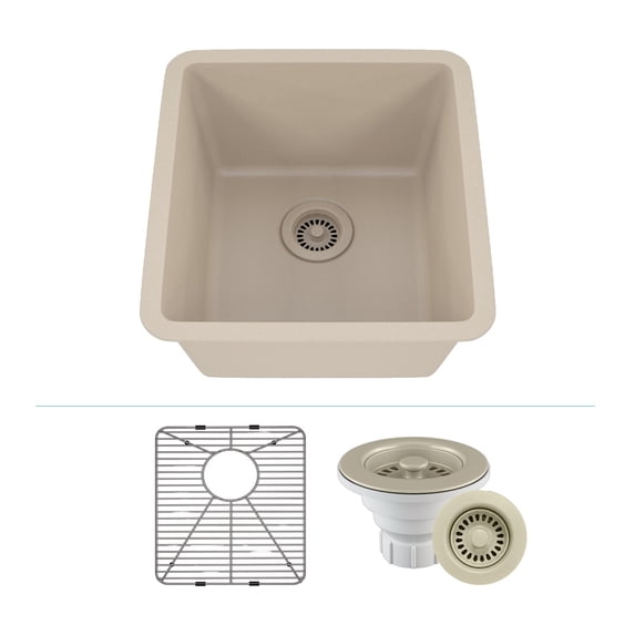 16" x 18" Quartz Kitchen Sink, Single Bowl Sink, Drop-in Sink, Undermount Sink, Granite Kitchen Sink, Metallic Beige Kitchen Sink, with Steel Grids and Basket Strainer Lexicon Platinum LP-1618