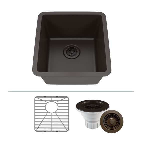 16" x 18" Quartz Kitchen Sink, Single Bowl, Drop In Kitchen Sink, Undermount Sink, Granite Composite Kitchen Sink, Galaxy Mocha Kitchen Sinks, Grid, Strainer, Lexicon Platinum LP-1618-M