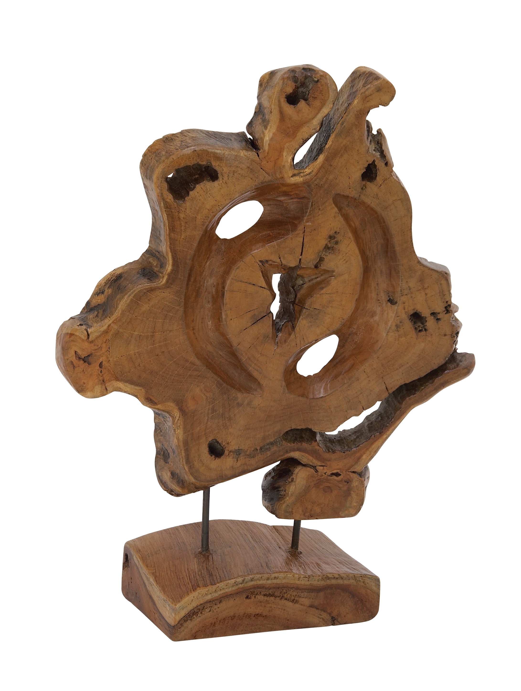 Brown Teak Wood Live Edge Abstract Tabletop Sculpture