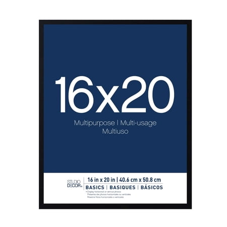 Studio Decor 16" x 20" Basics Black Multipurpose Picture Frame - Includes Pre-attached Hanging Hardware, Horizontal or Vertical Display - 1 Pack