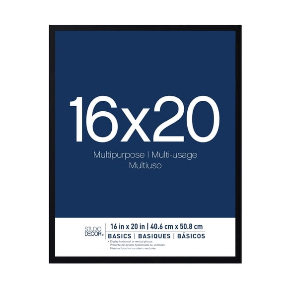 Studio Decor 16" x 20" Basics Black Multipurpose Picture Frame - Includes Pre-attached Hanging Hardware, Horizontal or Vertical Display - 1 Pack
