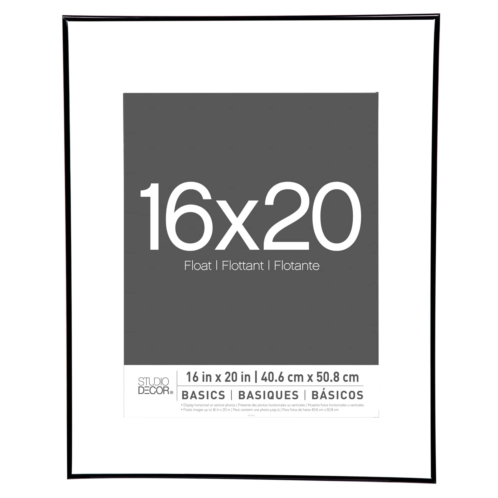 Studio Decor 16" x 20" Basics Black Multipurpose Thin Float Picture Frame - Includes Pre-attached Hanging Hardware, Horizontal or Vertical Display - 1 Pack