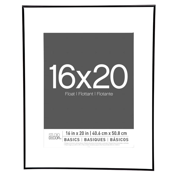 Studio Decor 16" x 20" Basics Black Multipurpose Thin Float Picture Frame - Includes Pre-attached Hanging Hardware, Horizontal or Vertical Display - 1 Pack