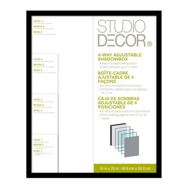 16" x 20" Black Adjustable-Depth Shadow Box by Studio Décor - Easy Back Loading Frame Includes Pre-attached Hanging Hardware - Horizontal or Vertical Display - 1 Pack