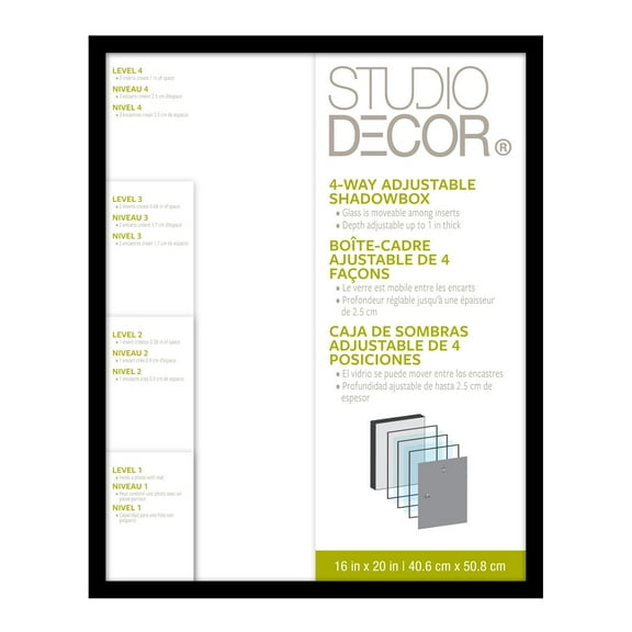 16" x 20" Black Adjustable-Depth Shadow Box by Studio Decor - Easy Back Loading Frame Includes Pre-attached Hanging Hardware - Horizontal or Vertical Display - 1 Pack