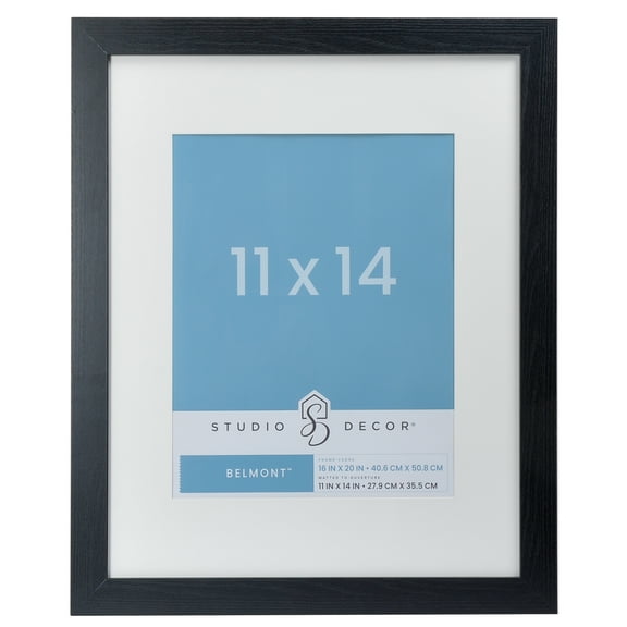 16" x 20" Black Belmont Picture Frame with Mat by Studio Decor - Includes Pre-attached Hanging Hardware - Horizontal or Vertical Display - 1 Pack