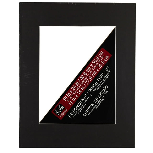 16" x 20" Black Mat with 11" x 14" Opening By Studio Décor - Acid Free Mat Board for Pictures - Documents - Certificates - Artwork - and Prints - 1 Pack