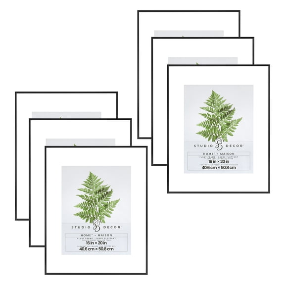 Studio Decor 16" x 20" Black Metal Float Frames - Wall-Mount Aluminum Frames with Glass Panels for Floating Photos & Art, Horizontal or Vertical Display, 6 Pack