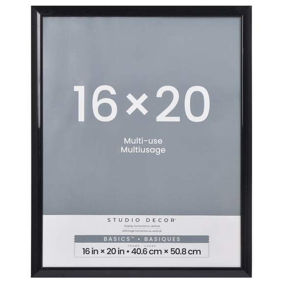 Studio Decor 16" x 20" Black Multi-Use Picture Frame - Includes Pre-attached Hanging Hardware, Horizontal or Vertical Display - 1 Pack