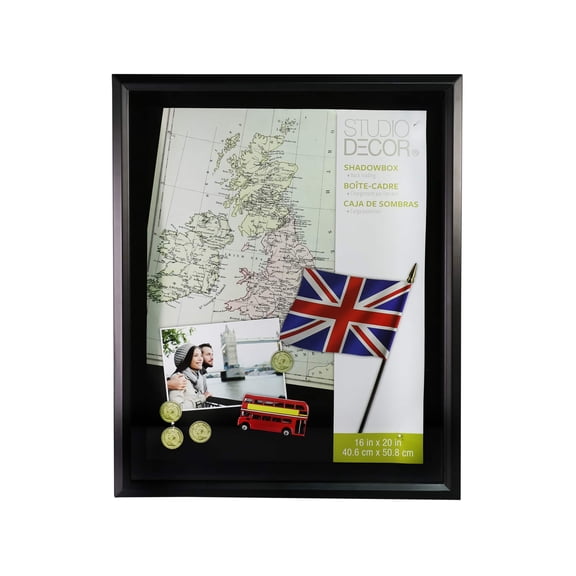 16" x 20" Black Shadow Box by Studio Decor - Easy Back Loading Frame with Velour Backing - Includes Pre-attached Hanging Hardware - 1 Pack