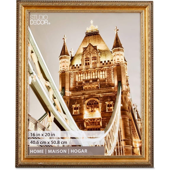 Studio Decor 16" x 20" Gold Home Pompeii Picture Frame - Includes Pre-attached Hanging Hardware, Horizontal or Vertical Display - 1 Pack