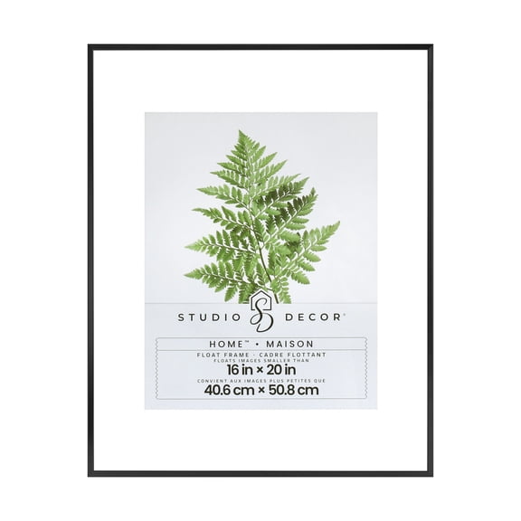 Studio Decor 16" x 20" Home Black Metal Float Picture Frame - Includes Pre-attached Hanging Hardware, Horizontal or Vertical Display - 1 Pack