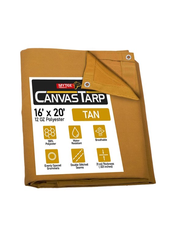 16' x 20' Tan Canvas Tarp 12oz Heavy Duty Water Resistant