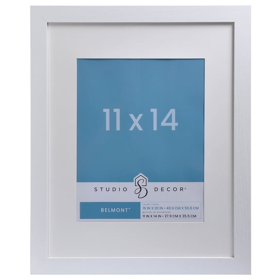Studio Decor 16" x 20" White Belmont Picture Frame with Mat - Includes Pre-attached Hanging Hardware, Horizontal or Vertical Display - 1 Pack