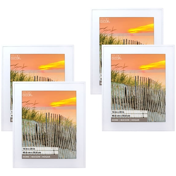 Studio Decor 16" x 20" White Hampton Frame, Home Collection - Includes Pre-attached Hanging Hardware, Horizontal or Vertical Display - Bulk 4 Pack