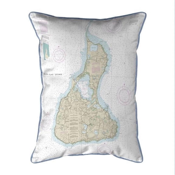16 x 20 in. Block Island No. 2, RI Nautical Map Large Corded Indoor & Outdoor Pillow