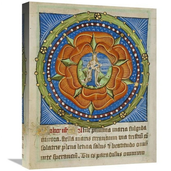16 x 20 in. Decorated Text Page - Mary & Jesus in A Rose Art Print - Unknown 12 Century Illuminator