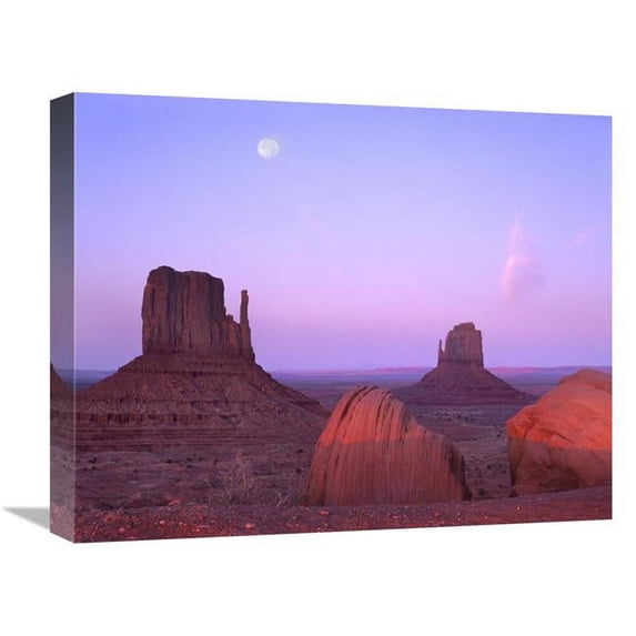 16 x 20 in. East & West Mittens, Buttes at Sunrise with Full Moon, Monument Valley, Arizona Art Print - Tim Fitzharris