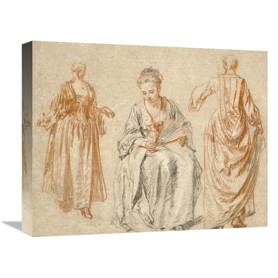 16 x 20 in. Studies of Three Women Art Print - Jean-Antoine Watteau