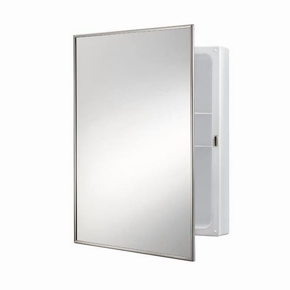16 x 22 in. 1 Door Basic Styleline Recessed Classic Medicine Cabinet with Polished Stainless Steel Frame Plastic Light Fixture