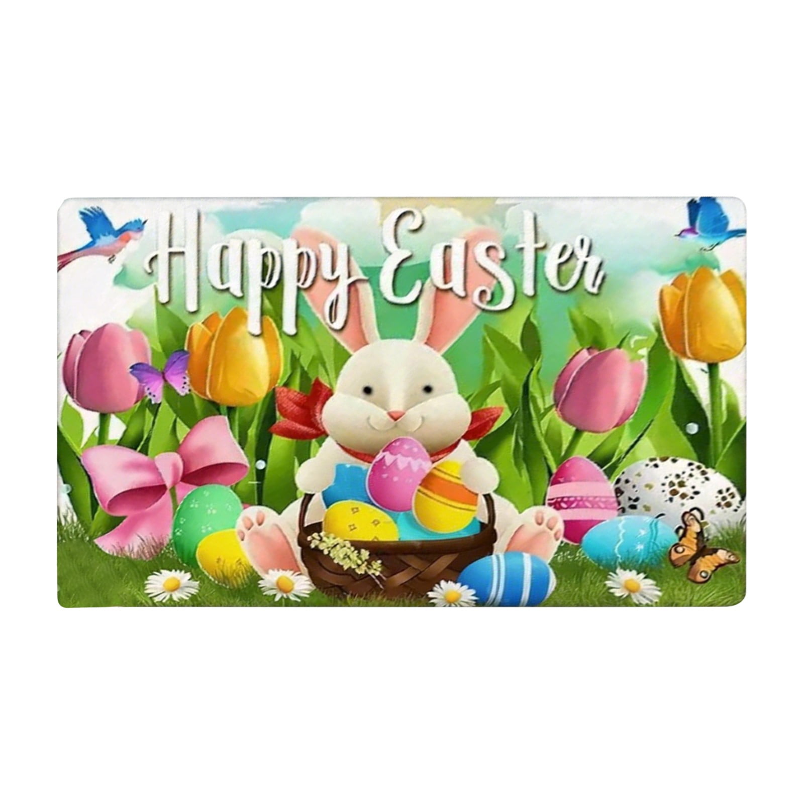 16" x 24" Happy Easter Spring Kitchen Floor Rug Easter Doormat Easter Rug Kitchen Mats for Floor Easter Bunny Kitchen Rug Easter Kitchen Mats for Floor Easter Kitchen Rugs