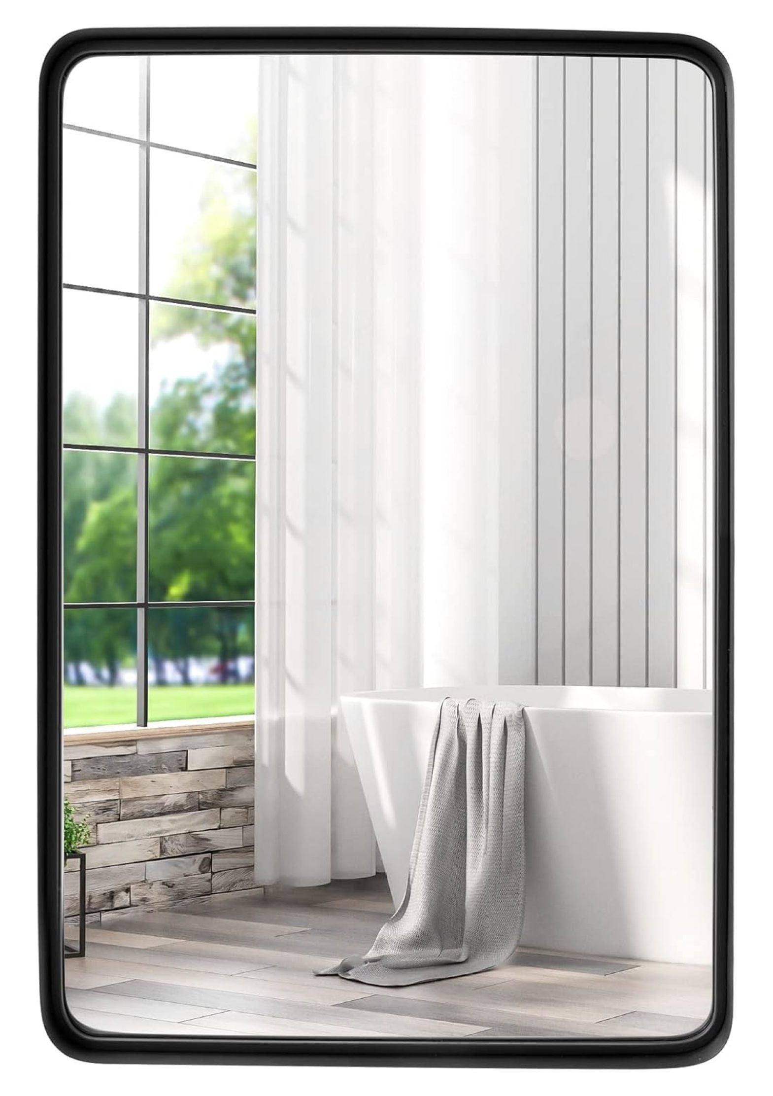 16 x 24 Inch Bathroom Mirror, Rectangle Decorative Wall Mounted Bathroom Vanity Mirror with Metal Frame, Small Wall Mirror for Bathroom, Living Room or Bedroom, Black 24"L x 16"W