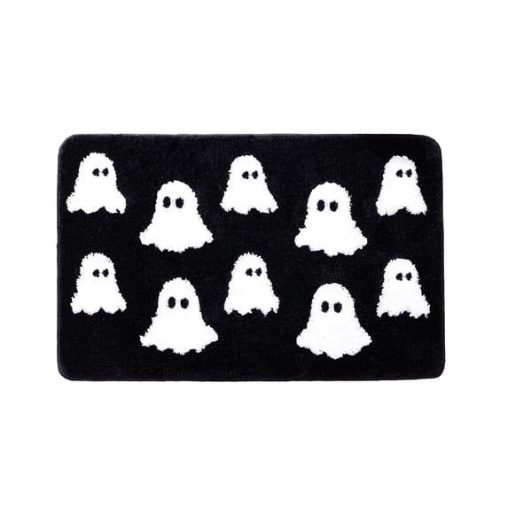 16 x 24 Inch Halloween Plush Ghost Rug, Super Soft Cozy Cute Ghost Shaped Doormat, Non Slip Wear Resistant Front Porch Carpet Gift