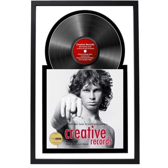 16" x 24" Jukebox Vinyl Frame Display with Double Double White-Black Matting, LP Record Album Frame for Wall Decor, White/Black, 1 Count