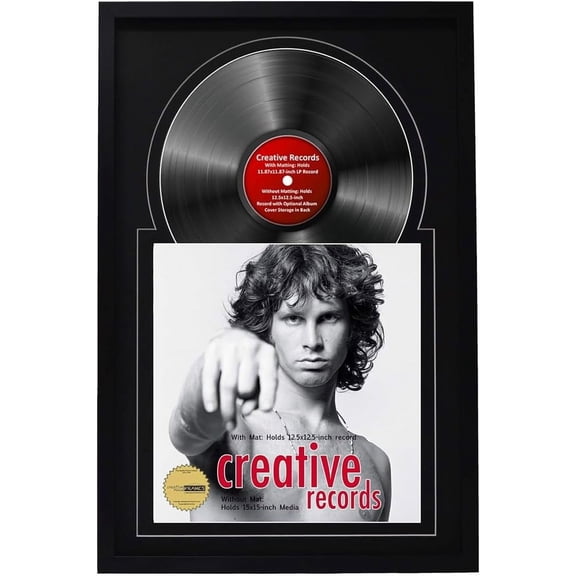 16" x 24" Jukebox Vinyl Frame Display with Double Matting, LP Record Album Frame for Wall Decor, Black/Black, 1 Count
