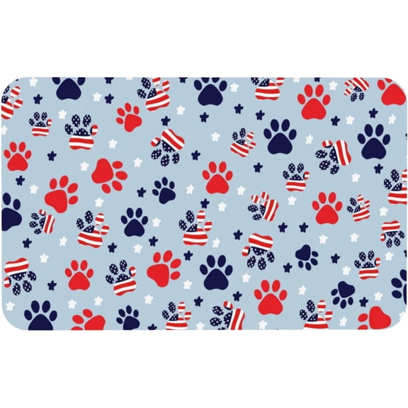 16"x 24" - Large Dog Feeding Mat, Absorbent Mats for Dog Food and Water Bowl, Pet Placemat for Dogs, Cats, Puppy Accessories - (Paw Print Patriotic Star)