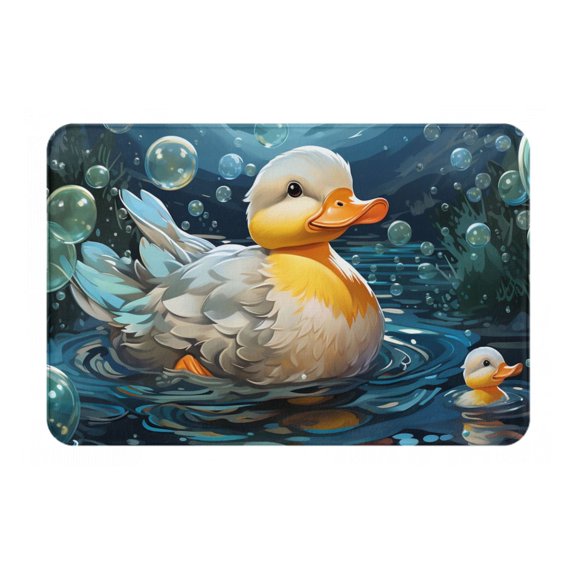 16" x 24" Non-Slip Flannel Doormat Indoor Entry Rug, Kitchen Floor Mat for Front Door, Laundry, Bedroom, Duck Bubbles Cartoon