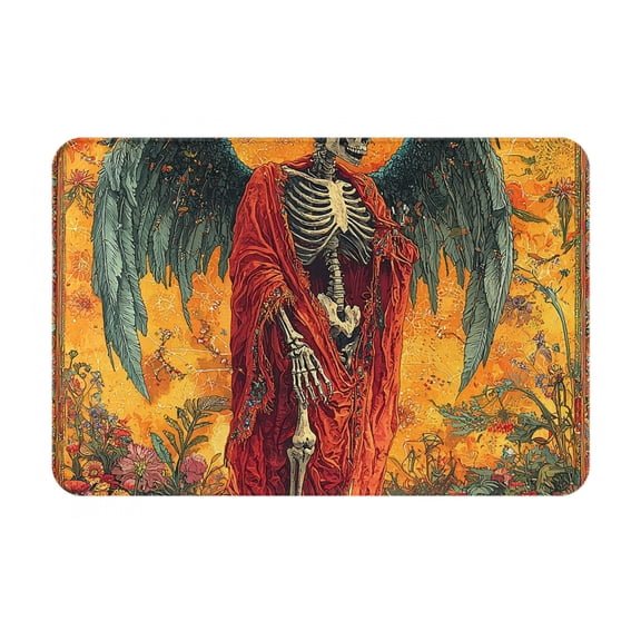 16" x 24" Non-Slip Flannel Doormat Indoor Entry Rug, Kitchen Floor Mat for Front Door, Laundry, Bedroom, Grim Reaper Skeleton Angel Psychedelic