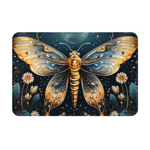 16" x 24" Non-Slip Flannel Doormat Indoor Entry Rug, Kitchen Floor Mat for Front Door, Laundry, Bedroom, Hawk Moth Fireflies Art