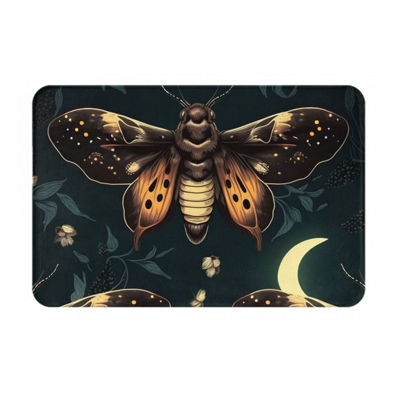 16" x 24" Non-Slip Flannel Doormat Indoor Entry Rug, Kitchen Floor Mat for Front Door, Laundry, Bedroom, Hawk Moth Fireflies Death Head Moon