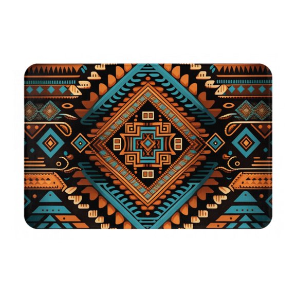 16" x 24" Non-Slip Flannel Doormat Indoor Entry Rug, Kitchen Floor Mat for Front Door, Laundry, Bedroom, Native Southwest Tribal Indian Aztec