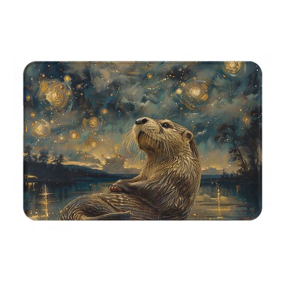 16" x 24" Non-Slip Flannel Doormat Indoor Entry Rug, Kitchen Floor Mat for Front Door, Laundry, Bedroom, Otter Fish Sky Art