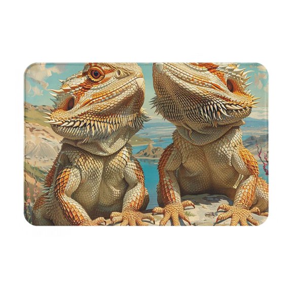 16" x 24" Non-Slip Flannel Doormat Indoor Entry Rug, Kitchen Floor Mat for Front Door, Laundry, Bedroom, Retro Bearded Dragon Lizards