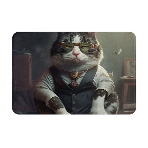 16" x 24" Non-Slip Flannel Doormat Indoor Entry Rug, Kitchen Floor Mat for Front Door, Laundry, Bedroom, Rich Cat Cash Money Funny Art